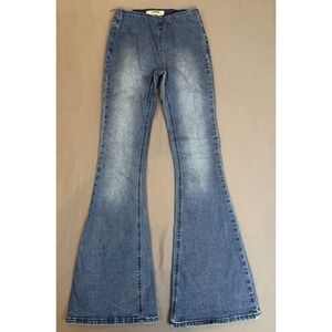 Rock Roll Denim Jeans Women 25X34 Blue Bargain Bell Bottom Flare Pull On Stretch